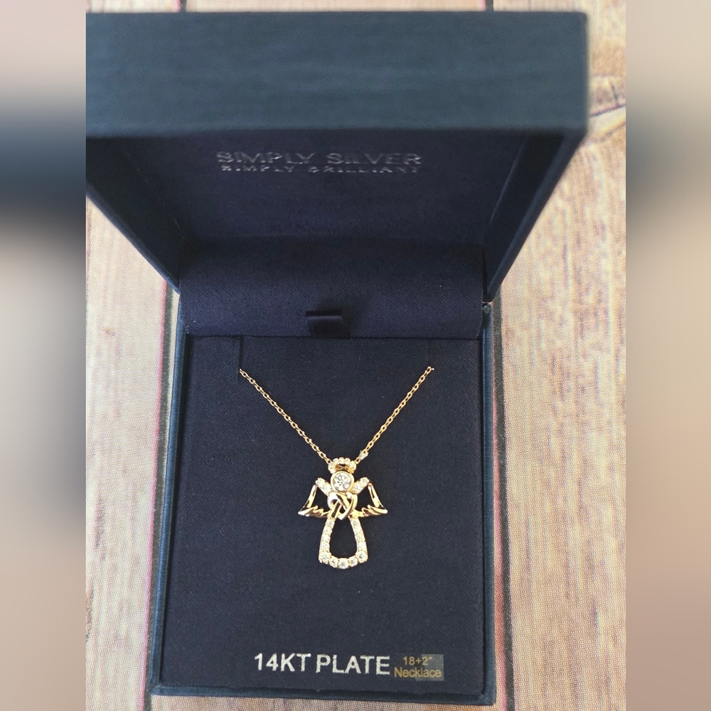Simply Silver 14KT Gold-Plated Angel Pendant Necklace NIB - Picture 7 of 8